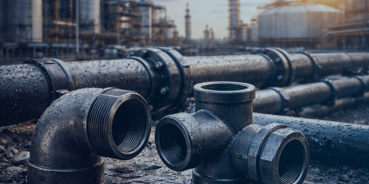 conexões de aço carbono aplicado em um sistema industrial com tubos largos e grandes