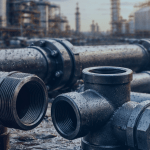 conexões de aço carbono aplicado em um sistema industrial com tubos largos e grandes